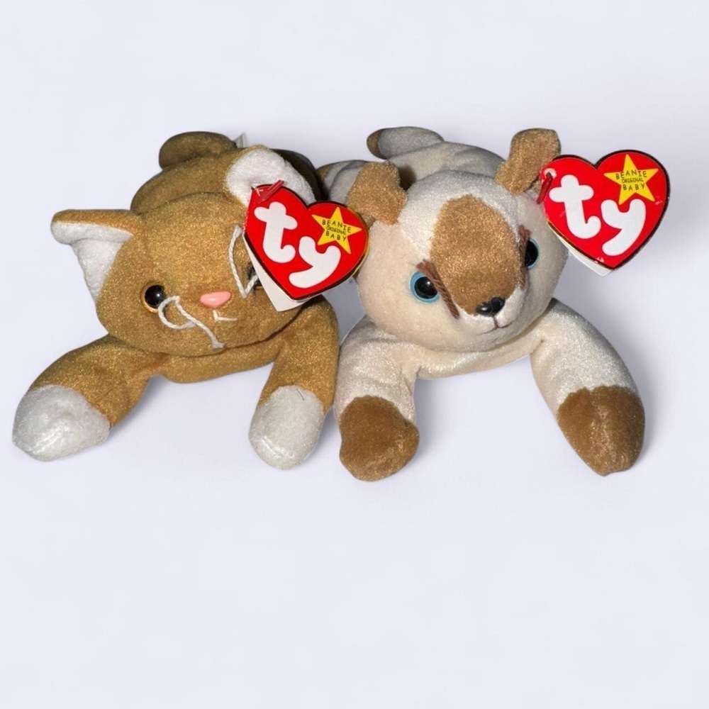 Ty Beanie Baby Cats Nip (1994) & Snip (1996) Pair with Tags Vintage Plush